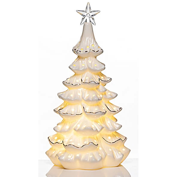 Newgrange Living White Ceramic Christmas Tree Scene Ornament with Gift Box