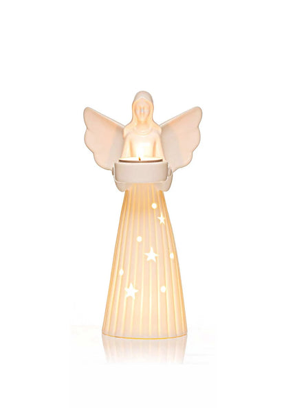 Newgrange Living White Ceramic Angel With Tealight Holder in gift box