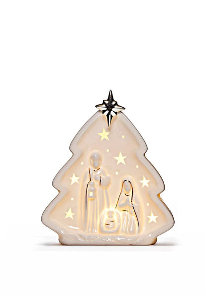 Newgrange Living White and Gold Ceramic Christmas Nativity Scene Ornament in gift box