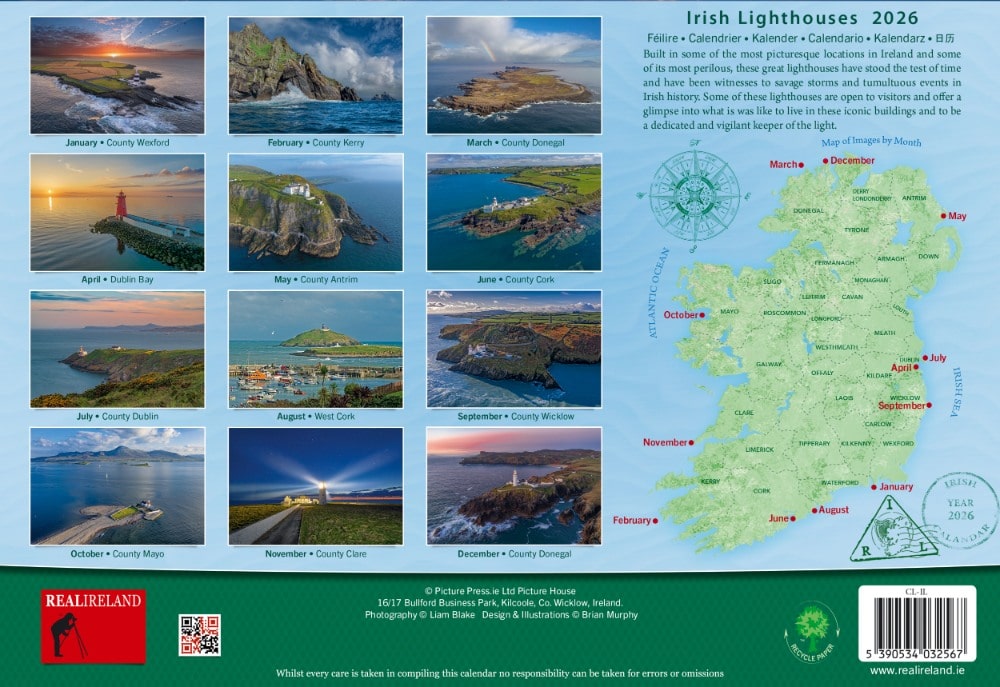 Irish Lighthouses A4 Calendar 2026