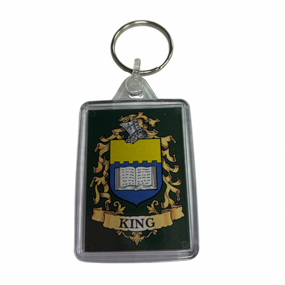 King Surname Family Crest Keyring