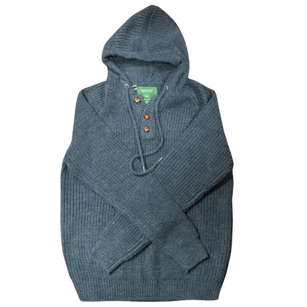 Men’s Navy Blue Wool Blend Ribbed Hooded Sweater