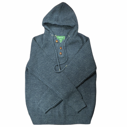 Men’s Navy Blue Wool Blend Ribbed Hooded Sweater