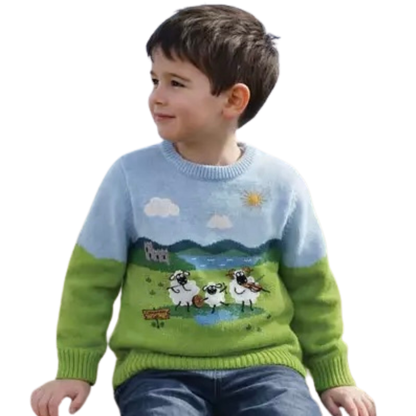 Children’s Irish Sheep Knitted Blue Boys Jumper