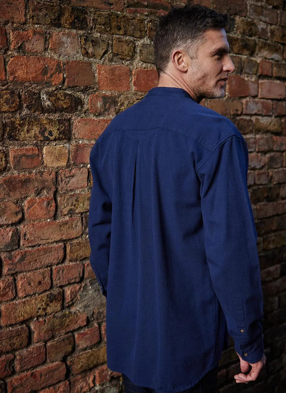 Navy Cotton Linen Mens Grandfather Shirt