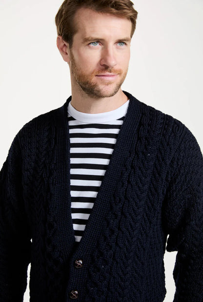 Mens Merino Aran Cardigan Navy Colour
