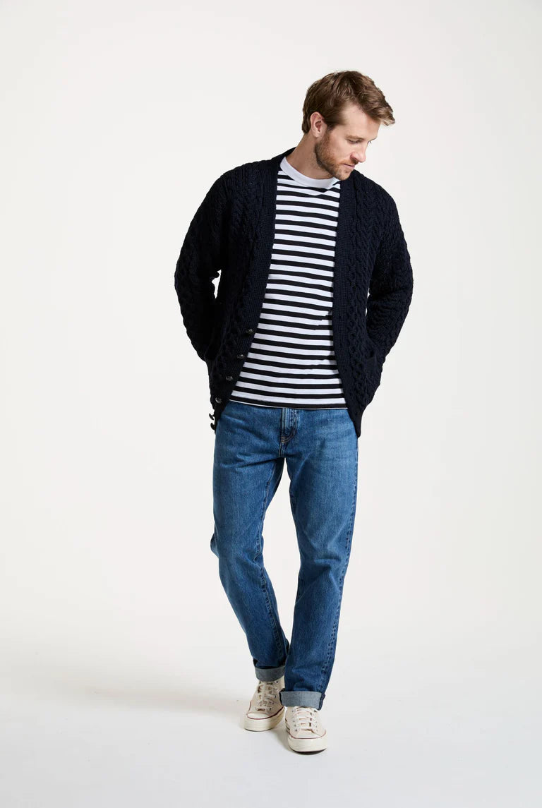 Mens Merino Aran Cardigan Navy Colour