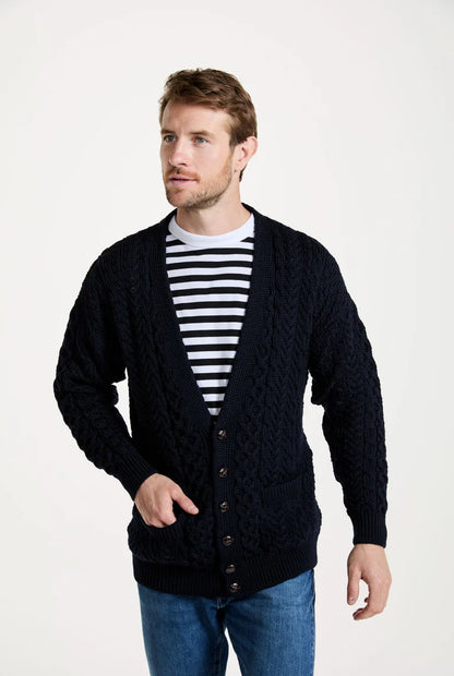 Mens Merino Aran Cardigan Navy Colour