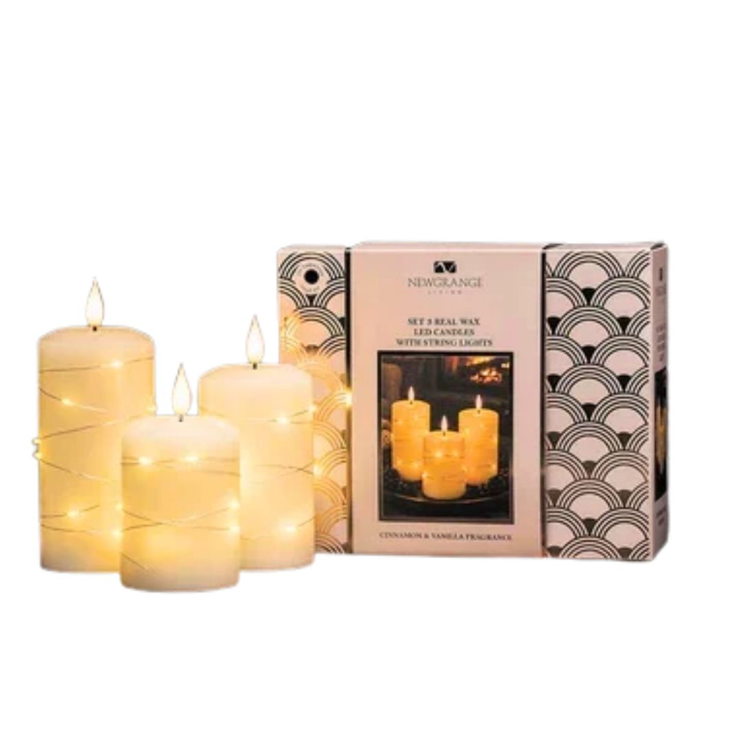 Newgrange Living Cinnamon Vanilla Fragranced LED Ivory Candle Set 3