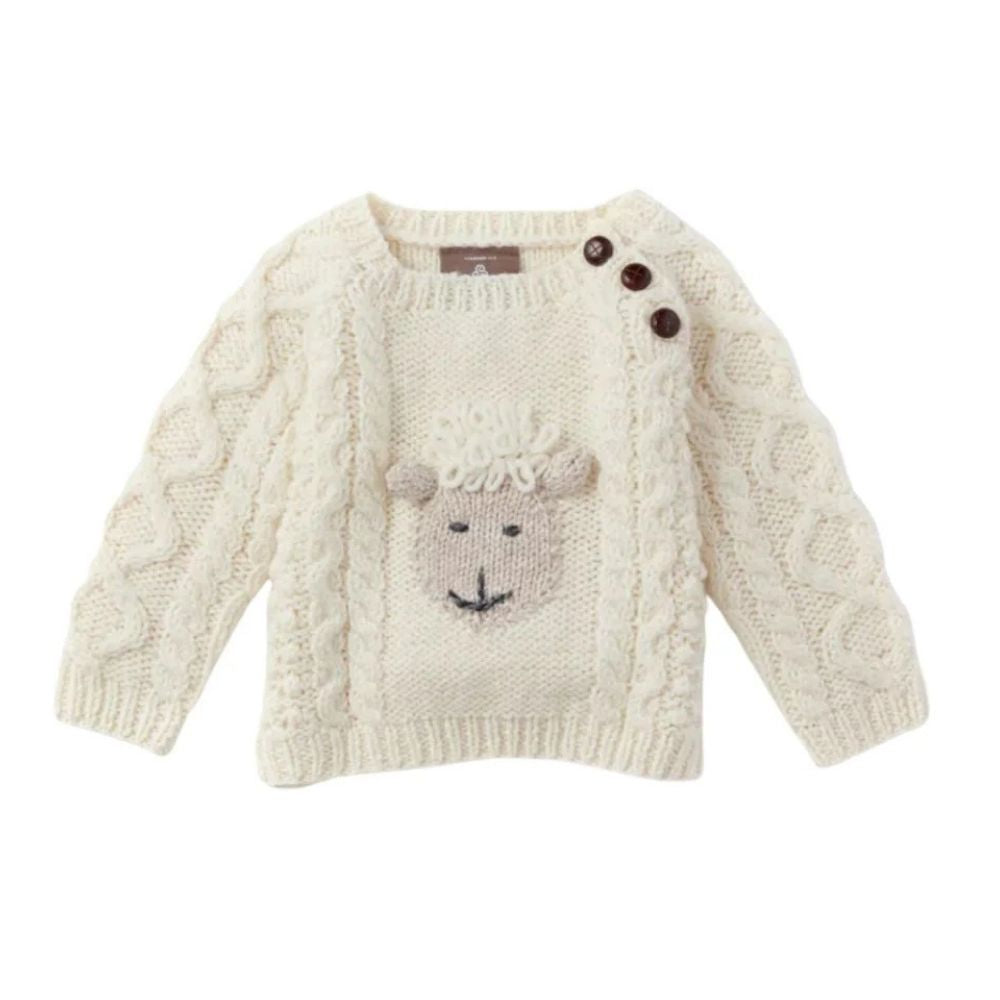 Aran Woollen Mills Baby Hand Knitted Sheep Crew Sweater