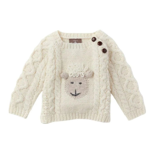 Aran Woollen Mills Baby Hand Knitted Sheep Crew Sweater
