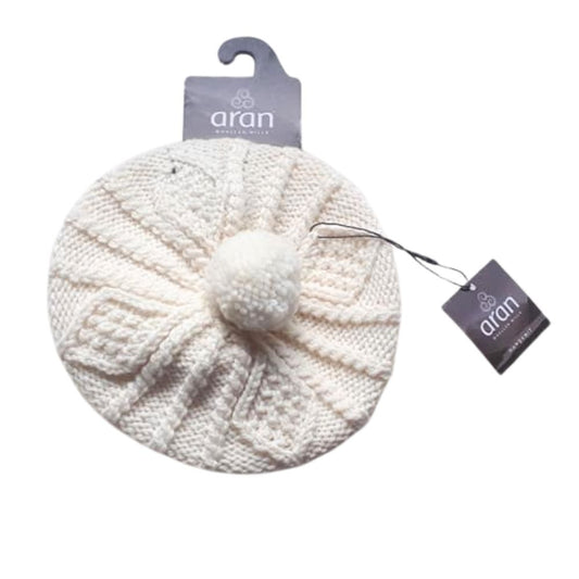 Aran Woollen Mills Ladies Hand Knitted Cream Beret