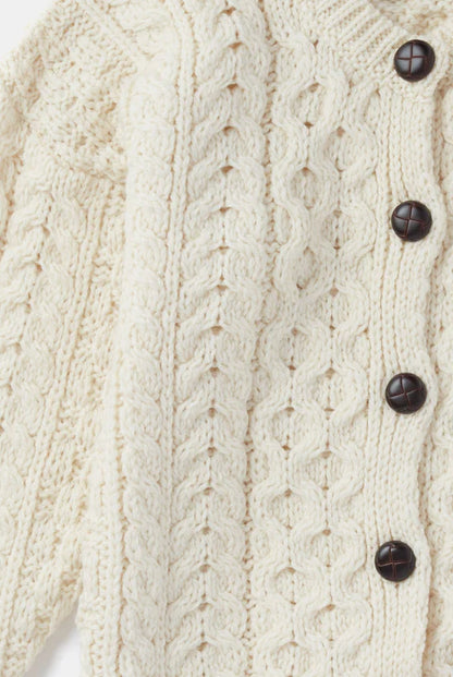 Fianna Woollen Mills Kids Aran Cardigan Natural with Brown Buttons