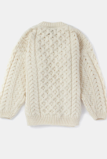 Fianna Woollen Mills Kids Aran Cardigan Natural with Brown Buttons