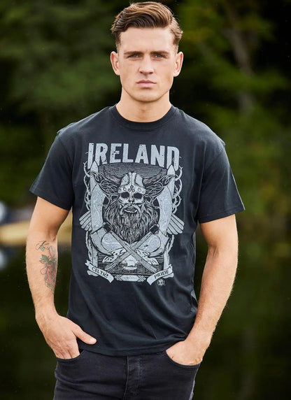 Black Viking Print Ireland Men's Black T-Shirt