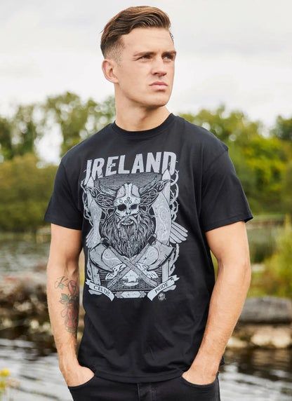 Black Viking Print Ireland Men's Black T-Shirt
