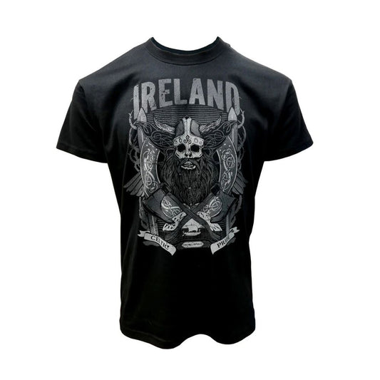 Black Viking Print Ireland Men's Black T-Shirt