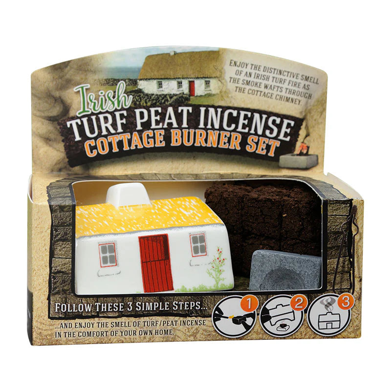 Irish Turf Peat Incense- Fine Porcelain Cottage Burner Set Box