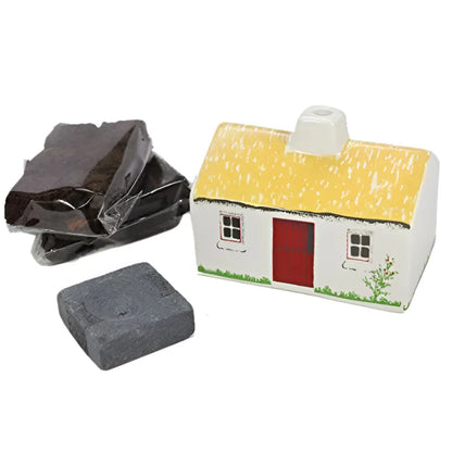 Irish Turf Peat Incense- Fine Porcelain Cottage Burner Set Box
