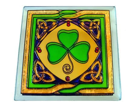 Clara Crafts Mirror Glass Coaster Shamrock