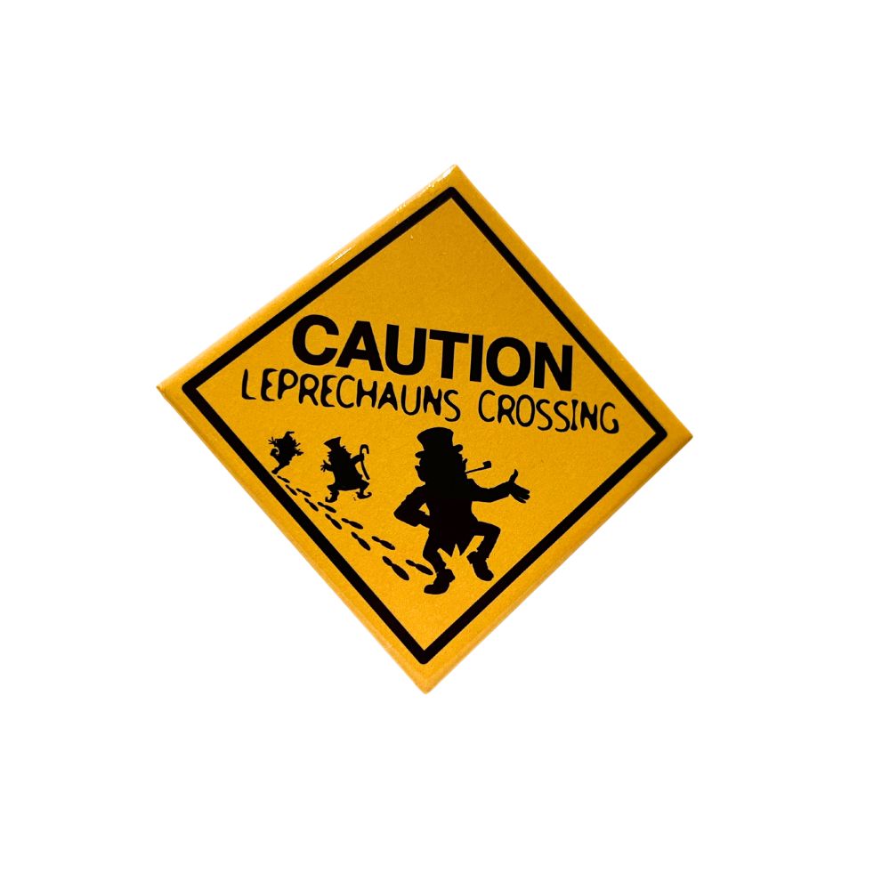 Caution Leprechaun's Crossing Yellow Road Sign Fridge Magnet