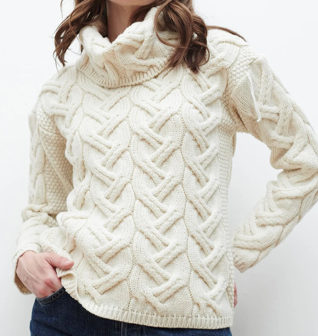 Chunky Cable Knit with Oversized Cowl Neck