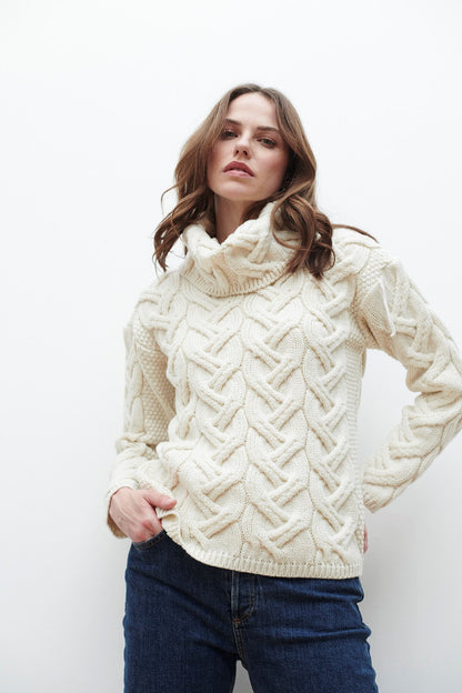 Chunky Cable Knit with Oversized Cowl Neck