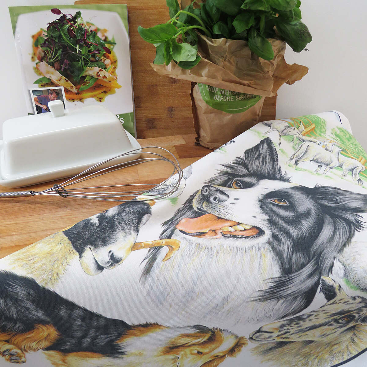 Collie Dog and Sheep Kitchen Tea Towel