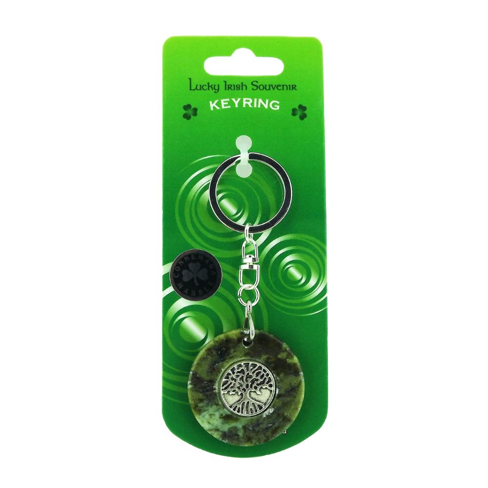 Connemara Marble Keyring with Tree of Life Disc