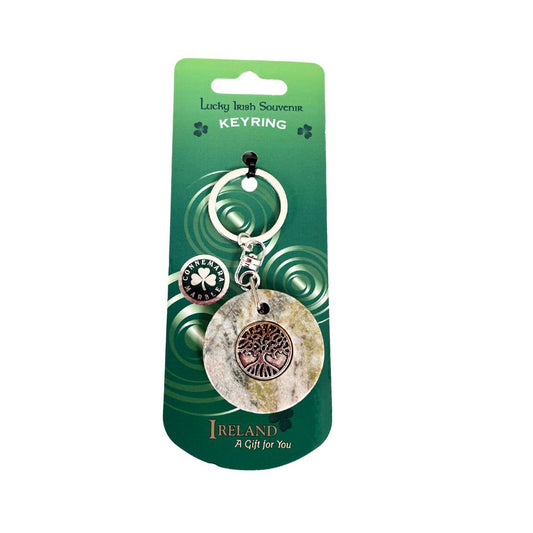 Connemara Marble Keyring with Tree of Life Disc