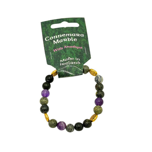 Connemara Marble Amethyst Bracelet with Celtic Knot Gold Detail