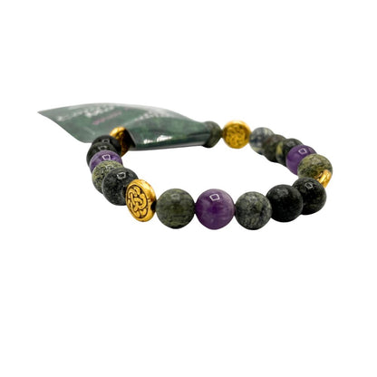 Connemara Marble Amethyst Bracelet with Celtic Knot Gold Detail