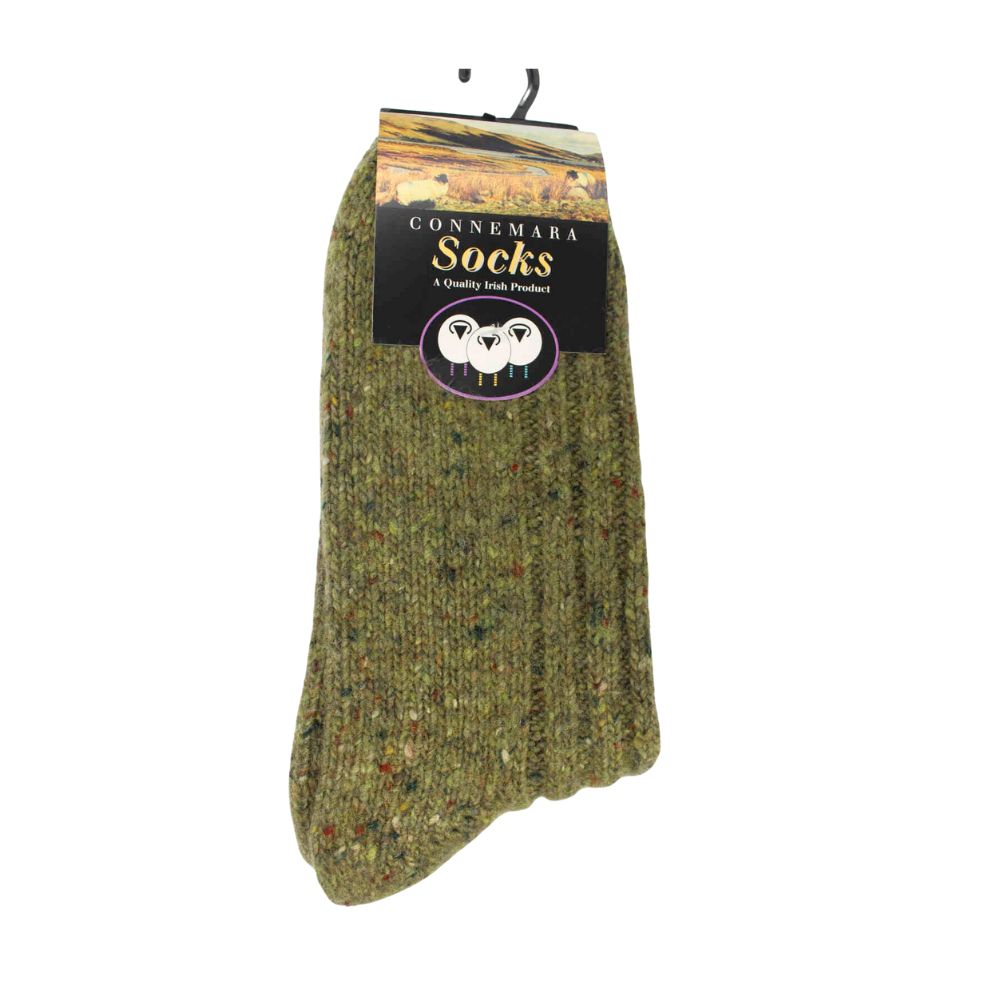 Connemara Socks Green Merino Wool Blend With Flecks