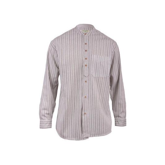 Cotton Irish Men's Grandfather Shirt Grey Stripe