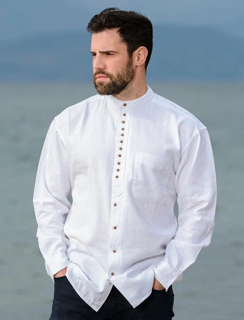 Civilian Heritage Grandfather Shirt White Mens Linen