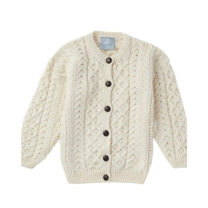 Fianna Woollen Mills Kids Aran Cardigan Natural with Brown Buttons