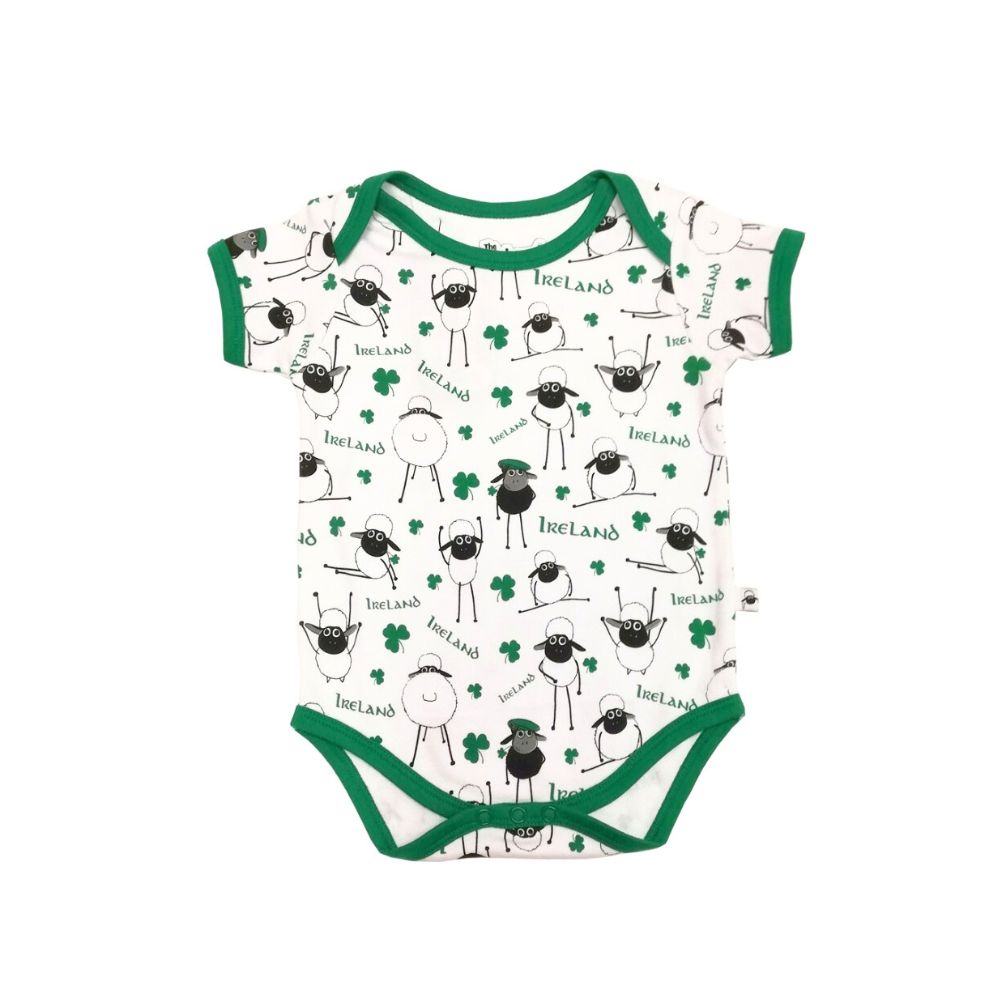 Flaherty Flock Irish Printed Sheep Baby Vest White and Green