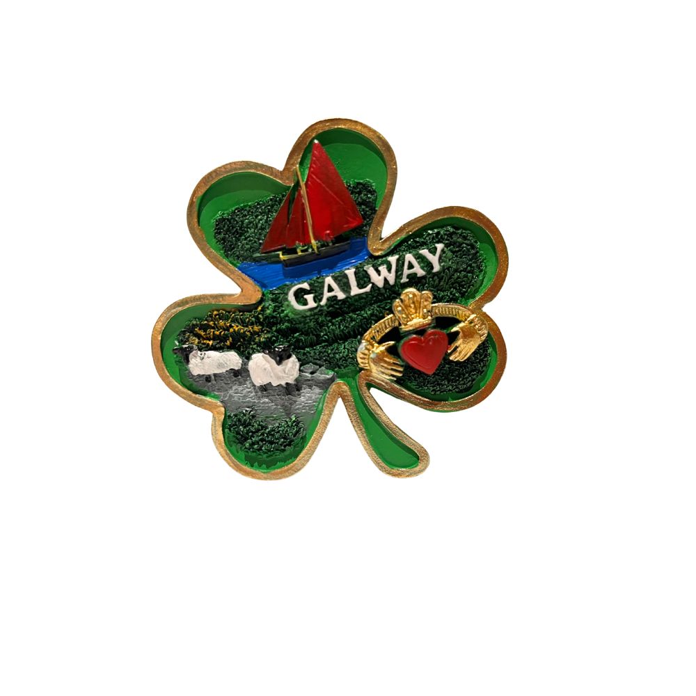 Galway Ireland Scenes Shamrock Fridge Magnet with gold trim