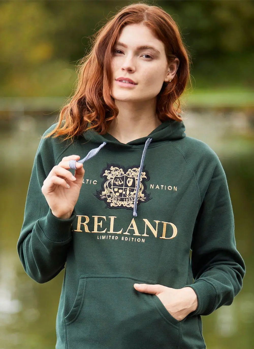 Bottle Green Ireland Embroidered Unisex Hoodie