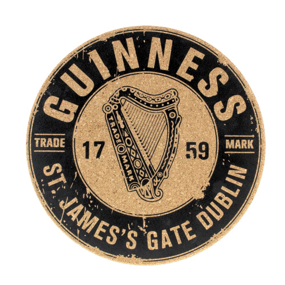 Large Guinness Cork Placemat With 1759 St. James's Gate Harp Design
