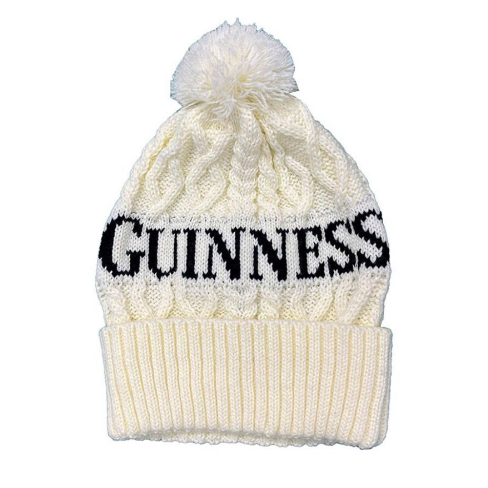 Guinness Cream Aran Style Knit Bobble Hat Unisex Winter Beanie