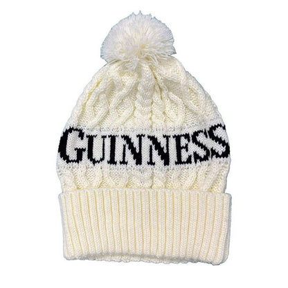 Guinness Cream Aran Style Knit Bobble Hat Unisex Winter Beanie