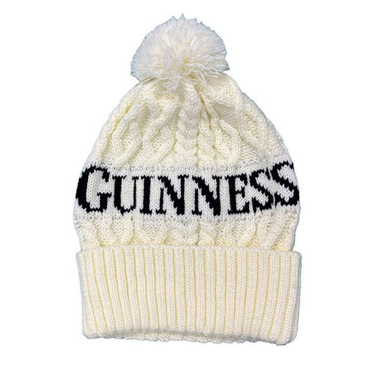 Guinness Cream Aran Style Knit Bobble Hat Unisex Winter Beanie