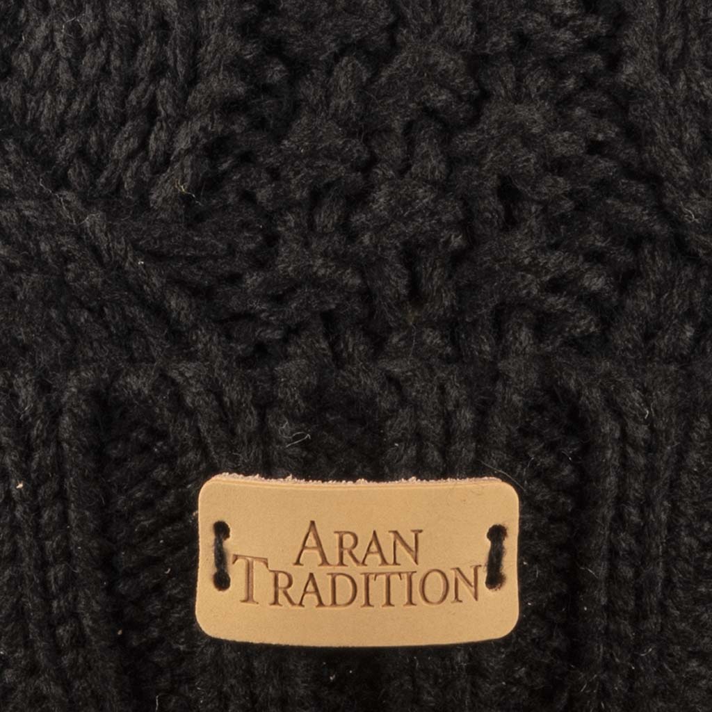 Aran Traditions Aran Black Cable Tammy Hat with Soft Faux Fur Pom