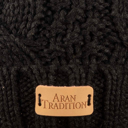Aran Traditions Aran Black Cable Tammy Hat with Soft Faux Fur Pom