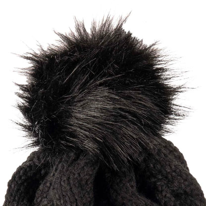 Aran Traditions Aran Black Cable Tammy Hat with Soft Faux Fur Pom