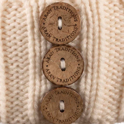 Aran Traditions Beanie with Faux Fur Bobble Hat and 3 Buttons Cream Colour