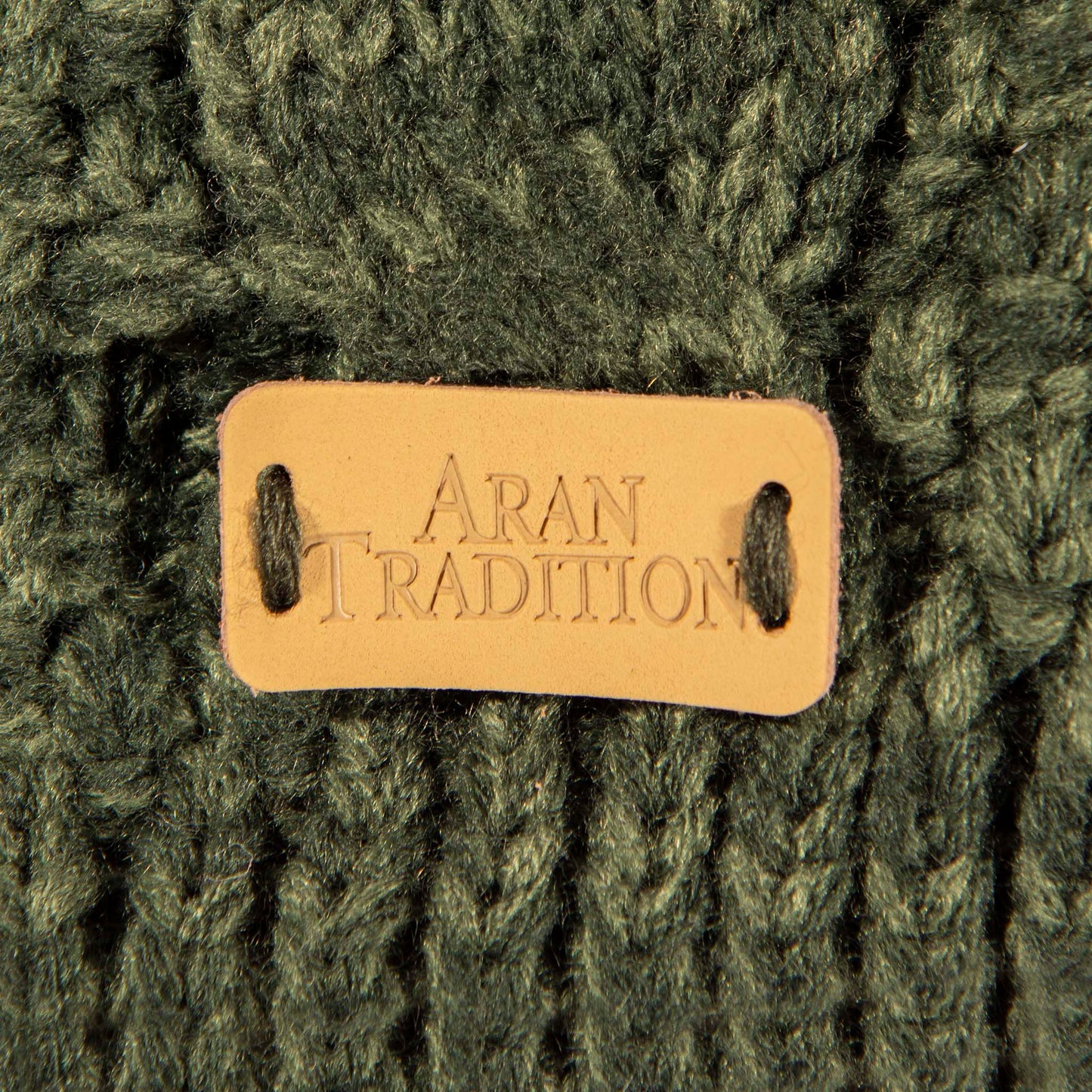 Aran Traditions Aran Green Cable Tammy Hat with Soft Faux Fur Pom