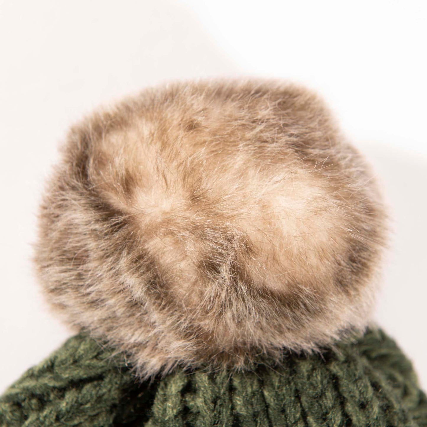 Aran Traditions Aran Green Cable Tammy Hat with Soft Faux Fur Pom