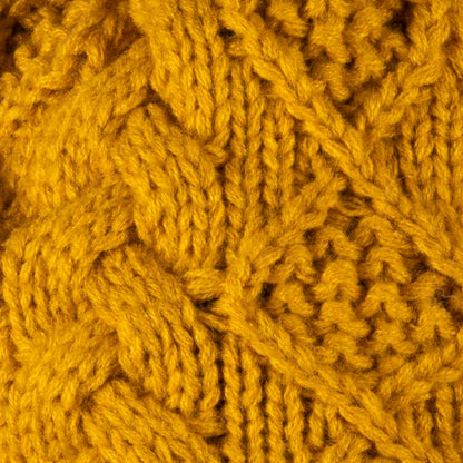 Aran Traditions Beanie with Faux Fur Bobble Hat and 3 Buttons Amber Colour